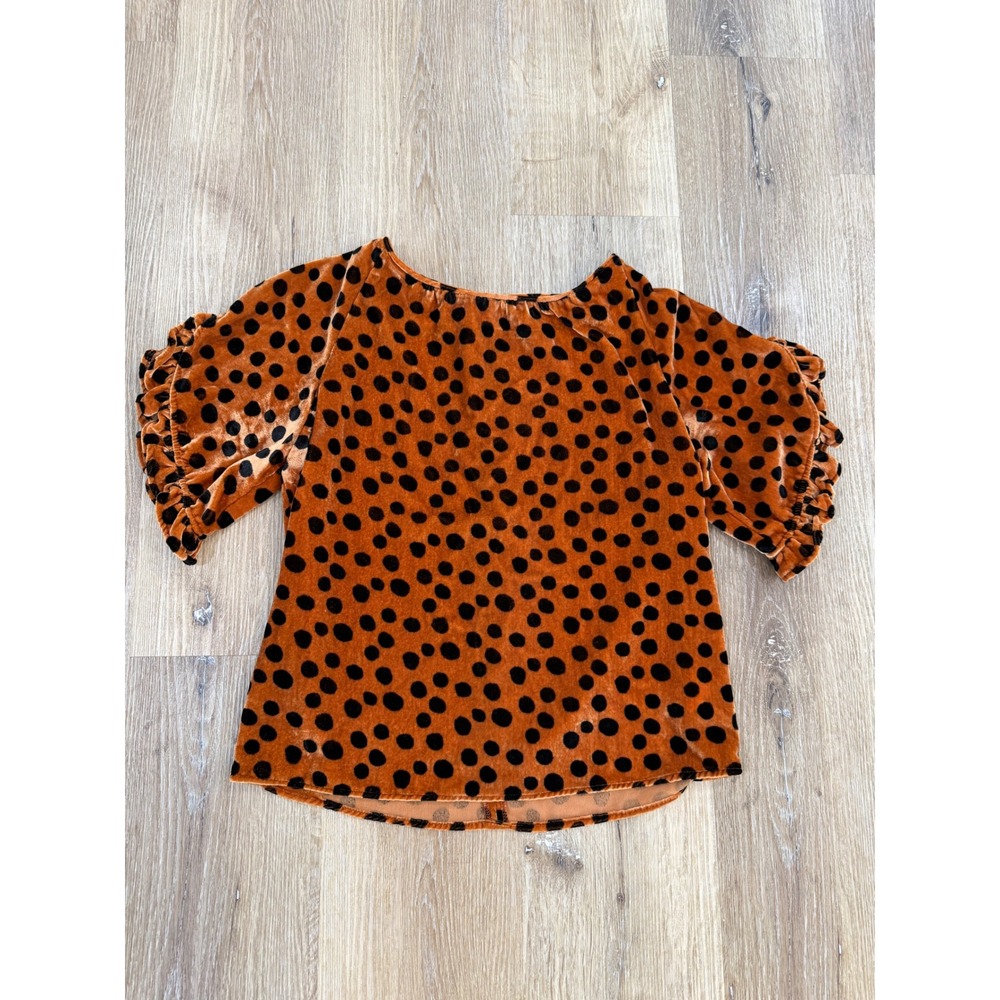 Madewell Velvet Top Womens XS Burnt Orange Polka Dot Ruffle Sleeve Excellent
